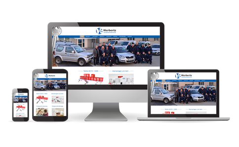 Referenz - Herbertz Sicherheitstechnik Homepage Herbertz Sicherheitstechnik, das moderne Farben und benutzerfreundliche Navigation zeigt.