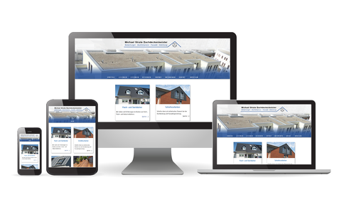Referenz - Dachdeckermeister Michael Strate Homepage Dachdeckermeister Strate, das moderne Farben und benutzerfreundliche Navigation zeigt.